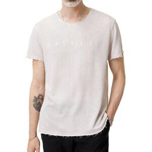 John Varvatos Men's Freedom Embroidered SS Crew T-Shirt Frayed Raw Edges Salt